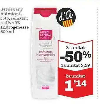 Sorli 2a unitat -50% gel de bany hidratant, cotó, relaxant o oliva 0% hidrogenesse oferta