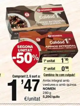 SPAR Fragadis Arròs integral amb verdures o amb quinoa nomen oferta