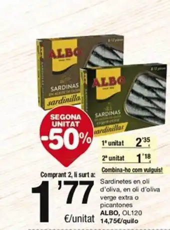 SPAR Fragadis Sardinetes en oli d'oliva, en oli d'oliva verge extra o icantones albo oferta
