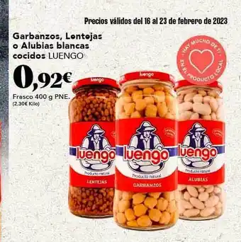 Gadis Garbanzos, lentejas o alubias blancas cocidos luengo oferta