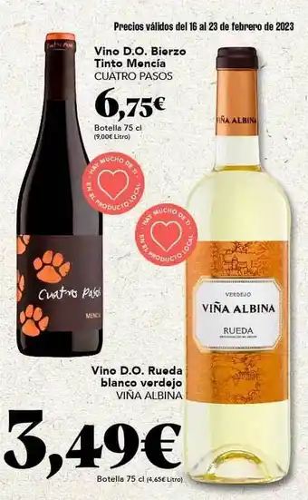 Gadis Vino d.o. bierzo tinto mencía cuatro pasos, vino d.o. rueda blanco verdejo viña albina oferta