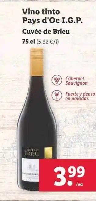 Lidl Vino tinto pays d'oc igp cuvée de brieu oferta