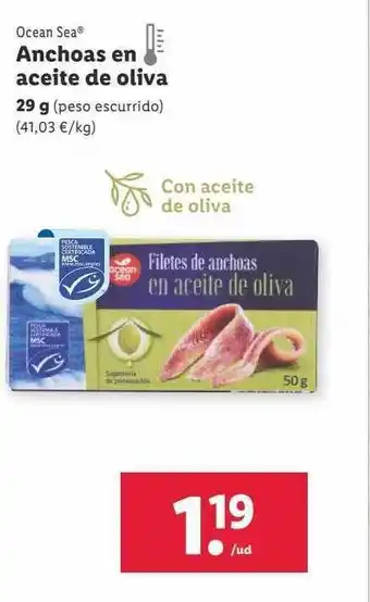 Lidl Anchoas en aceite de oliva ocean sea oferta