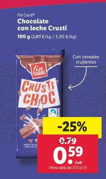 Lidl Chocolate con leche crusti fin carré oferta