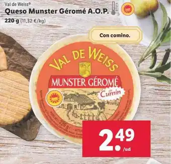 Lidl Val de weiss queso munster géromé a.o.p. oferta