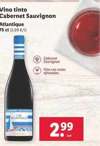 Lidl Vino tinto cabernet sauvignon atlantique 75 cl oferta