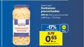 Lidl Garbanzos prococinados campo largo oferta
