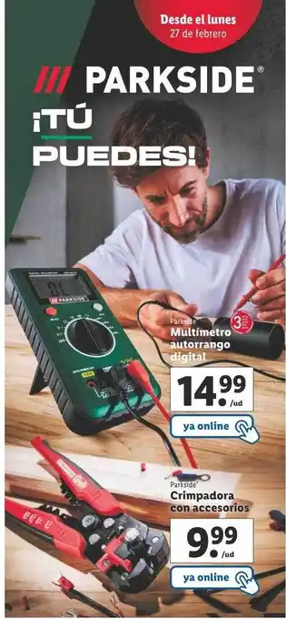 Lidl Multimetro autorrango digital parkside, crimpadora con accesorios parkside oferta