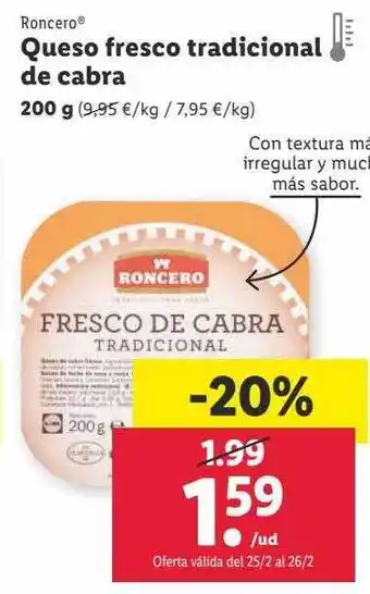Lidl Queso fresco tradicional de cabra roncero oferta
