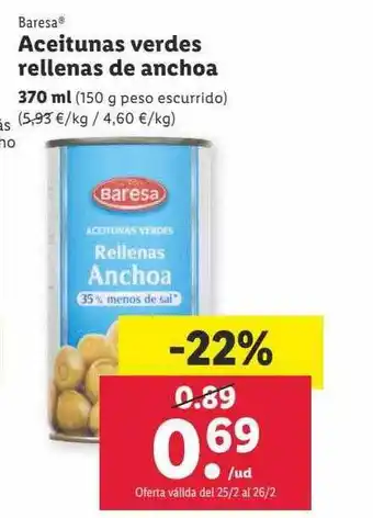 Lidl Aceitunas verdes relenas de anchoa baresa oferta