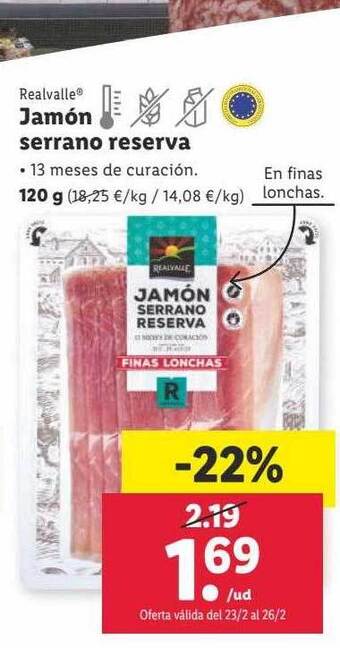 Lidl Jamón serrano reserva realvalle oferta