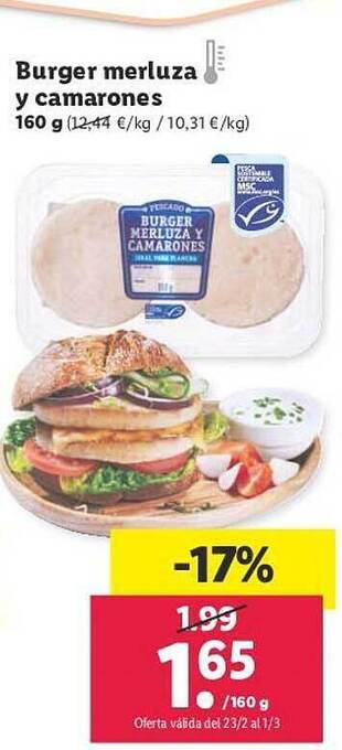 Lidl Burger merluza y camarones oferta