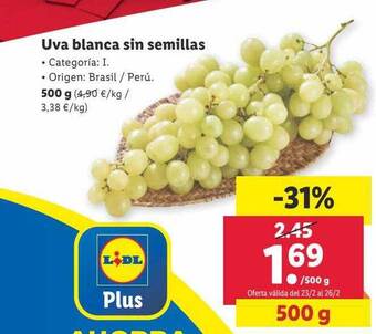 Lidl Uva blanca sin semillas oferta