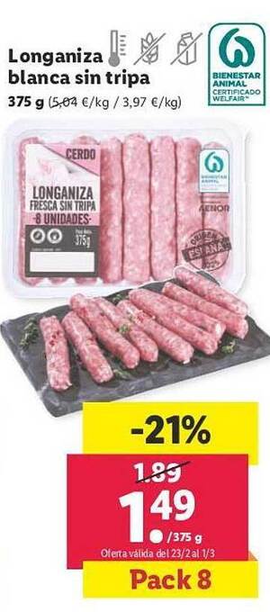 Lidl Longaniza blanca sin tripa oferta