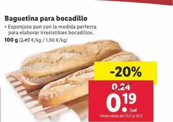 Lidl Baguetina para bocadillo oferta