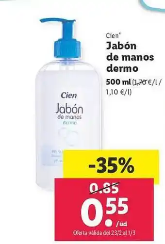 Lidl Jabón de manos dermo cien oferta