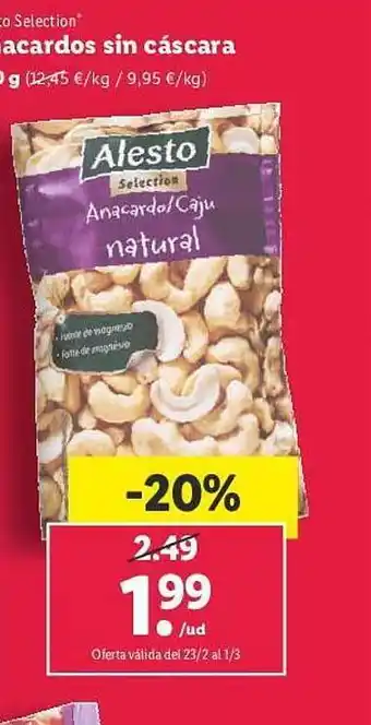 Lidl Anacardos sin cáscara alesto selection oferta