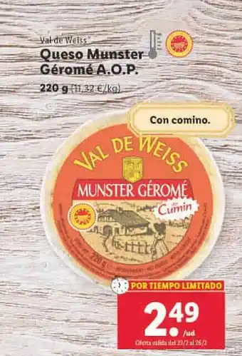 Lidl Queso munster géromé a.o.p. val de weiss oferta