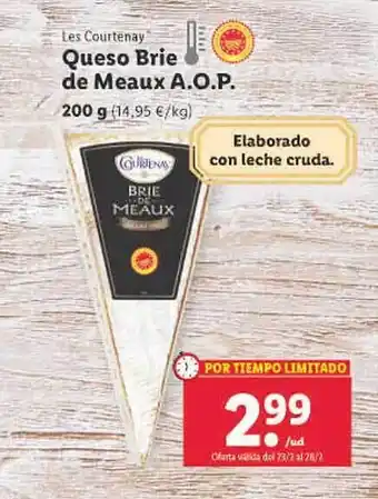 Lidl Queso brie de meaux a.o.p. les courtenay oferta