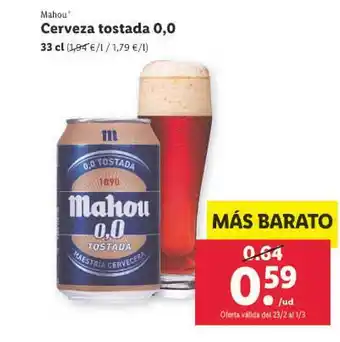 Lidl Cerveza tostada 0,0 mahou oferta