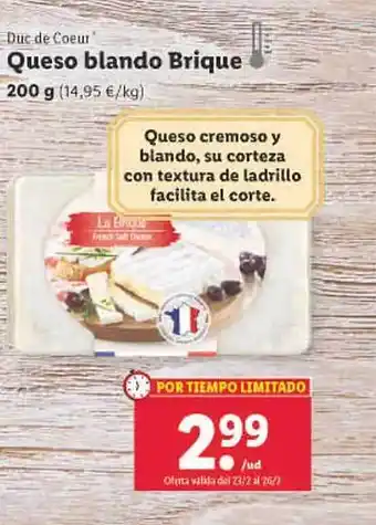 Lidl Queso blando brique duc de coeur oferta