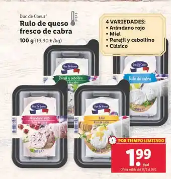 Lidl Rulo de queso fresco de cabra duc de coeur oferta