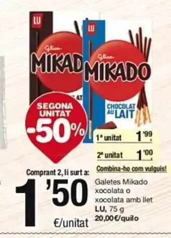 SPAR Fragadis Galetes mikado xocolata o amb llet lu oferta