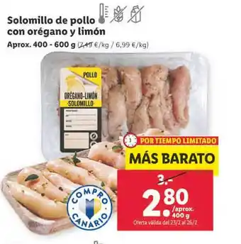 Lidl Solomillo de pollo con orégano y limón oferta
