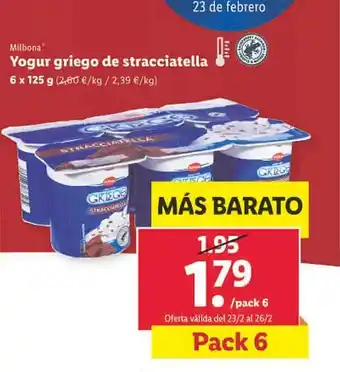 Lidl Yogurt griego de stracciatella milbona oferta