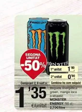 SPAR Fragadis Beguda energética green, mango loco o khaotic monster energy oferta