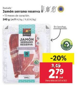Lidl Jamón serrano reserva realvalle oferta