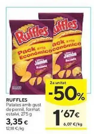 Caprabo Ruffles patates amb gust de pernil, format estalvi oferta