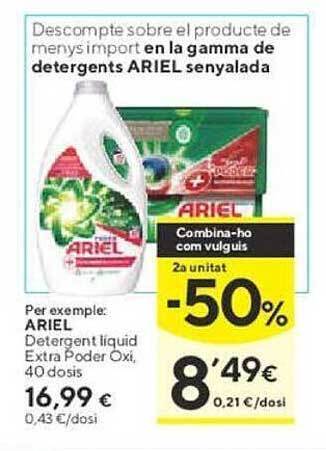 Caprabo Ariel detergent líquid extra poder oxi oferta