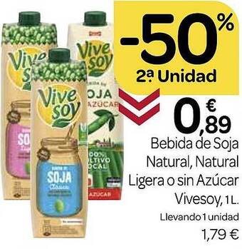 Supermercados El Jamón Bebida de soja natural, natural ligera o sin azúcar vivesoy oferta