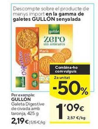 Caprabo Gullón galeta digestive de civada amb taronja oferta