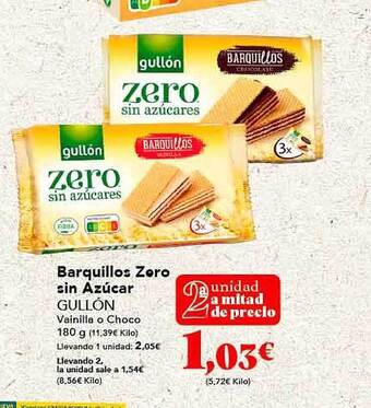 Gadis Barquillos zero sin azúcar gullón vainilla o choco oferta