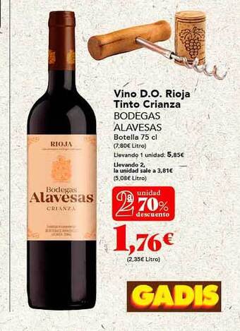 Gadis Vino d.o. rioja tinto crianza bodegas alavesas oferta