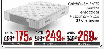 Atrapamuebles Colchón emirates muelles ensacadas + espuma + visco 29 cm grosor oferta