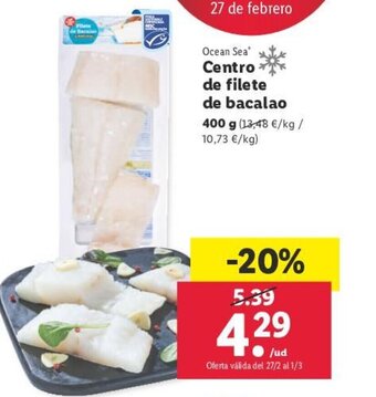 Lidl Centro De Filete De Bacalao 400g oferta