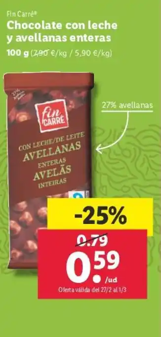 Lidl Chocolate Con Leche Y Avellanas Enteras oferta
