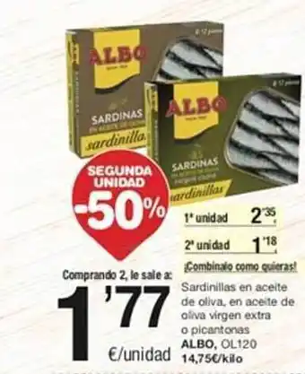 SPAR Sardinillas en aceite de oliva, en aceinte de oliva virgen extra o picantonas albo oferta