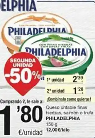SPAR Queso untable finas hierbas, salmón o trufa philadelphia oferta
