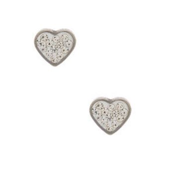 Claire's Silver titanium crystal heart stud earrings - white oferta