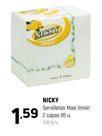 Coviran Nicky Servilletas Maxi Limón 2 Capas 65u oferta