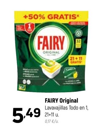 Coviran Fairy Original Lavavajillas Todo en 1, 21+11u oferta
