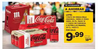 Alimerka Lote: 1 pack de coca-cola original, zero o zero zero + 1 pack de cerveza 5 estrellas mahou oferta