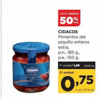 Alimerka La 2a unidad 50% dto cidacos pimientos del piquillo enteros extra oferta