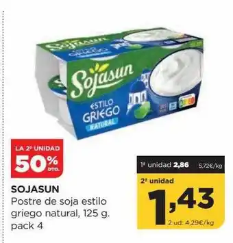 Alimerka La 2a unidad 50% dto sojasun postre de soja estilo griego natural oferta