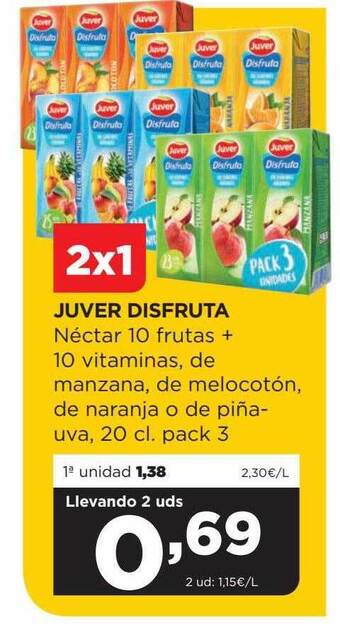 Alimerka Juver disfruta néctar 10 frutas + 10 vitaminas, de manzana, de melocotón de naranja o de piña-uva oferta