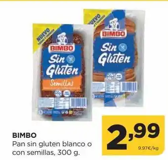 Alimerka Bimbo pan sin gluten blanco o con semillas oferta